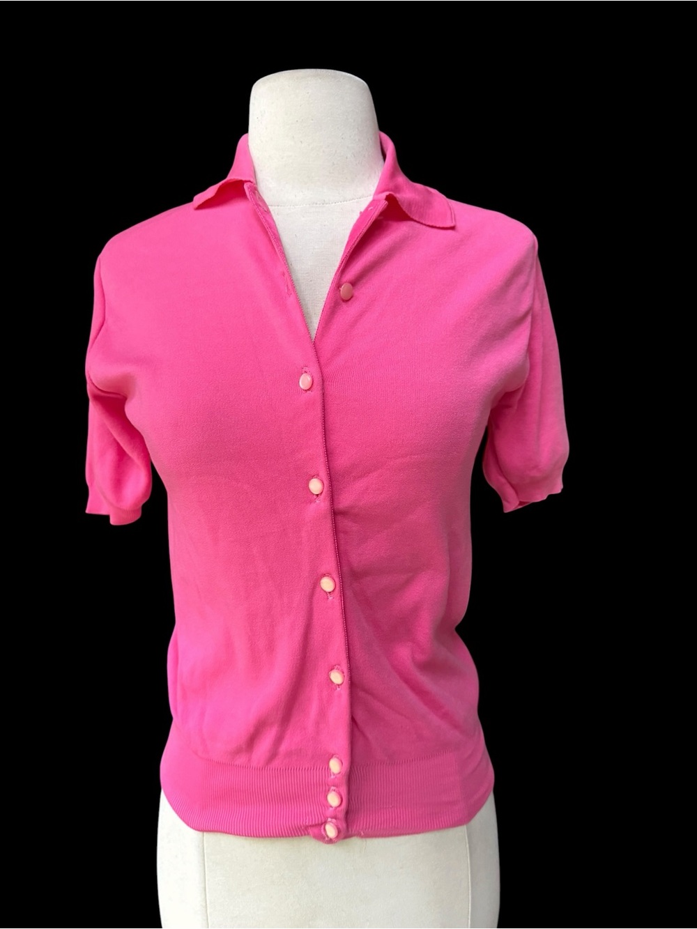 1960s Ban-Lon 100% Crimped Nylon Short Sleeve Knit Button-Up Polo Cardigan